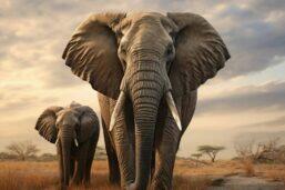Glasschilderij - Exclusive - Liggend - Olifant met Baby - meubelboutique.nl