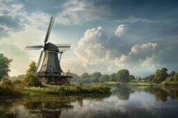 Glasschilderij - Exclusive - Liggend - Windmolen Natuur - meubelboutique.nl