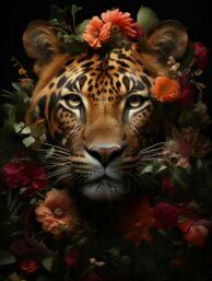 Glasschilderij - Exclusive - Staand - Panter met Bloemen Evi - meubelboutique.nl