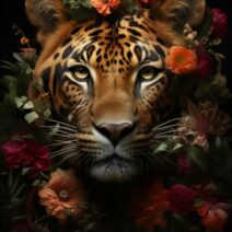 Glasschilderij - Exclusive - Staand - Panter met Bloemen Evi - meubelboutique.nl