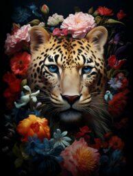 Glasschilderij - Exclusive - Staand - Panter met Bloemen Mila - meubelboutique.nl