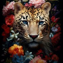 Glasschilderij - Exclusive - Staand - Panter met Bloemen Mila - meubelboutique.nl