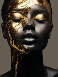 Glasschilderij - Exclusive - Staand - Abstract Vrouw Goud Jane - meubelboutique.nl