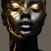 Glasschilderij - Exclusive - Staand - Abstract Vrouw Goud Jane - meubelboutique.nl