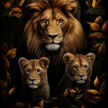 Glasschilderij - Exclusive - Staand - Leeuwenfamilie 2 Welpen Jack - meubelboutique.nl