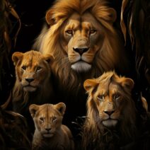 Glasschilderij - Exclusive - Staand - Leeuwenfamilie 2 Welpen Nora - meubelboutique.nl