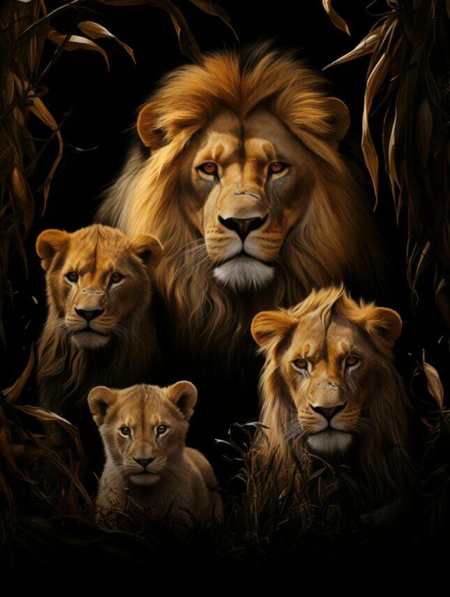 Glasschilderij - Exclusive - Staand - Leeuwenfamilie 2 Welpen Nora - meubelboutique.nl