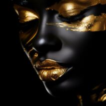 Glasschilderij - Exclusive - Staand - Vrouw met Goud Prime II - meubelboutique.nl