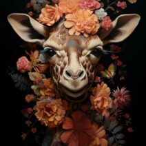 Glasschilderij - Exclusive - Staand - Giraf met Bloemen - meubelboutique.nl