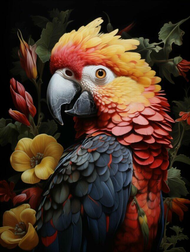 Van-Helder-Design-43-scaled-1 Glasschilderij - Exclusive - Staand - Papegaai Kleurrijk - meubelboutique.nl