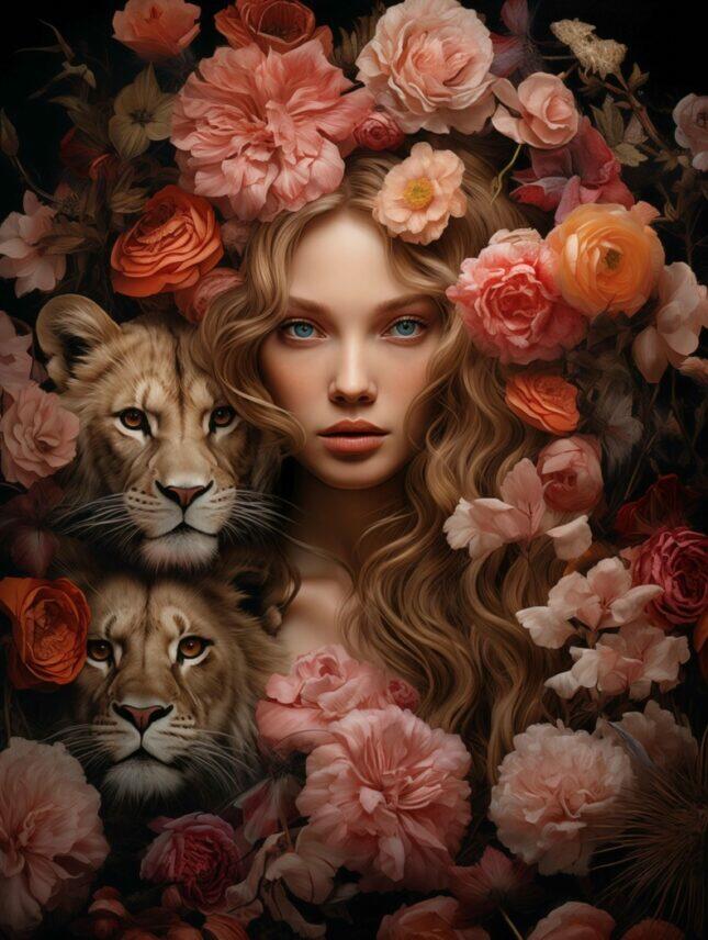 Van-Helder-Design-44-scaled-1 Glasschilderij - Exclusive - Staand - Vrouw met Roze Bloemen Amber - meubelboutique.nl