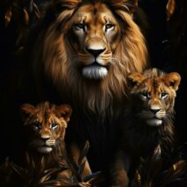 Glasschilderij - Exclusive - Staand - Leeuwenfamilie 2 Welpen Saar - meubelboutique.nl