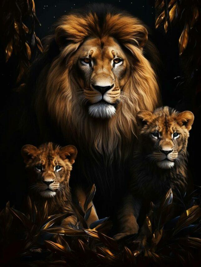 VanHelderDesign-32 Glasschilderij - Exclusive - Staand - Leeuwenfamilie 2 Welpen Saar - meubelboutique.nl