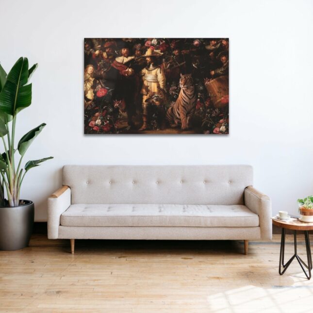 Rembrandt van Rijn De Nachtwacht boven witte bank