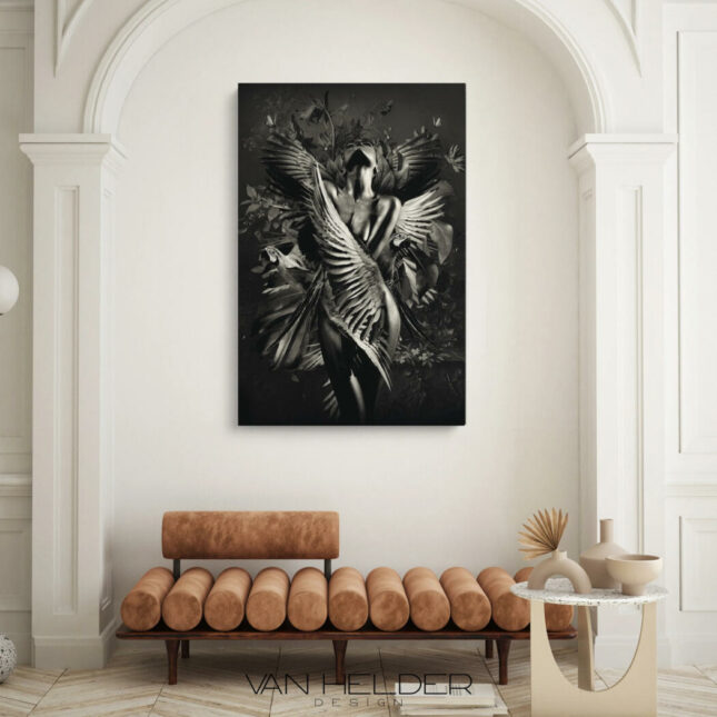 glasschilderij-vrouw-papegaai-woonkamer glasschilderij-vrouw-papegaai-woonkamer